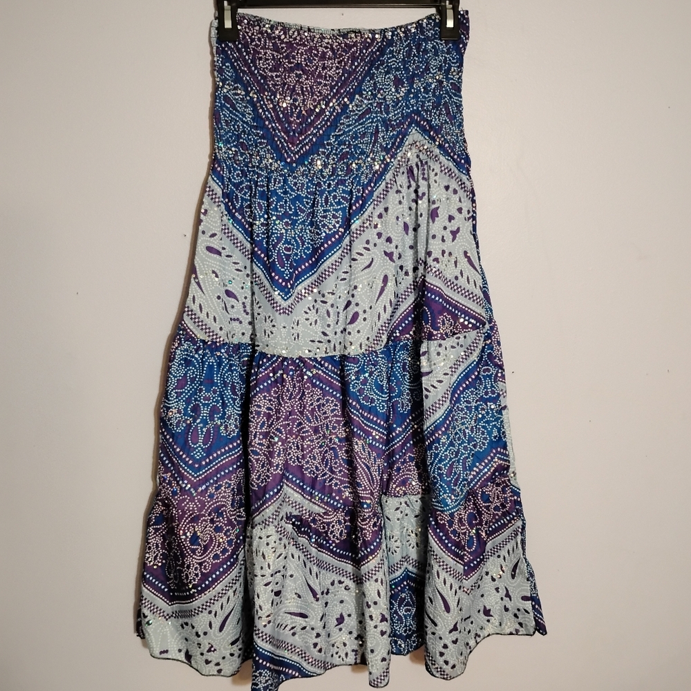 Vibrant Patterned Maxi Skirt in Blue and Purple